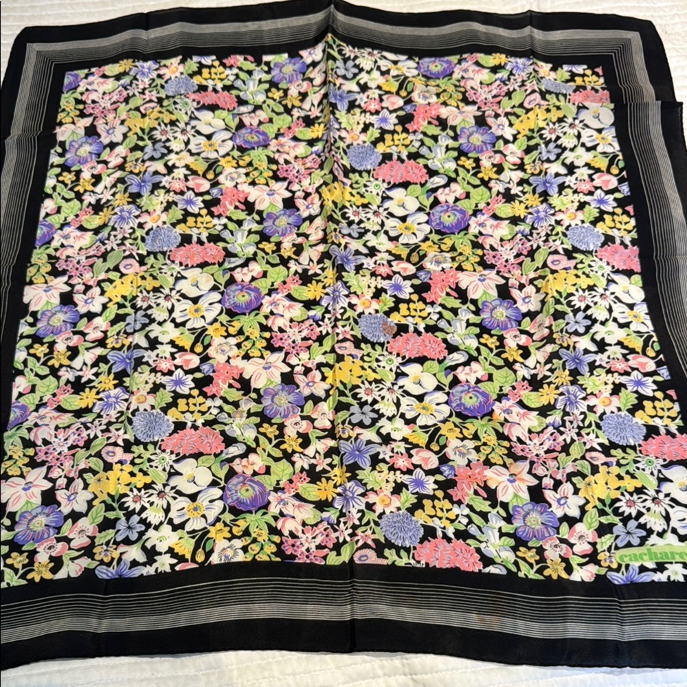 Playful Black and Pink Cacharel Floral Silk Scarf